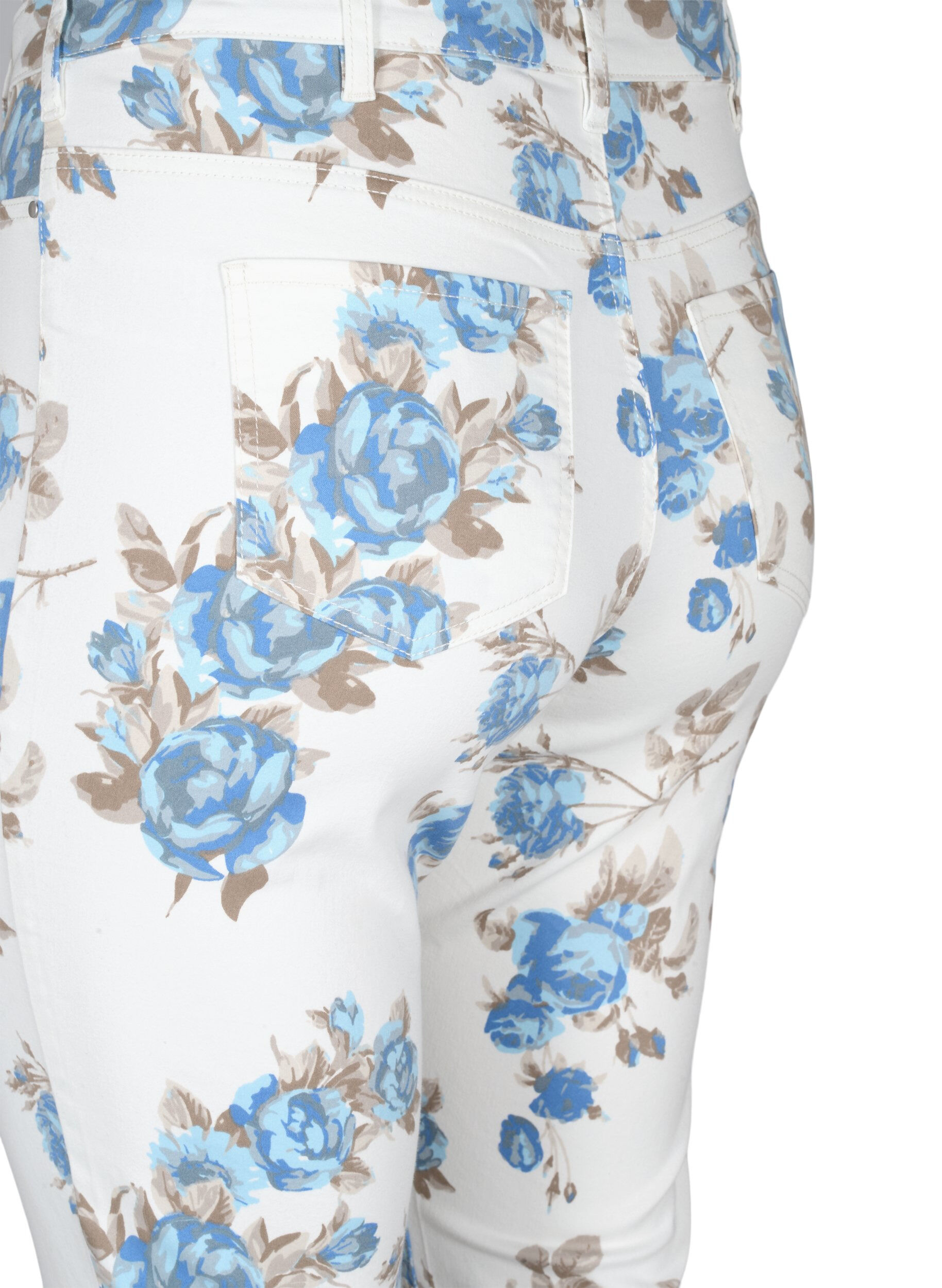 Zizzifashion Amy high waist capri jeans with floral print, White B.AOP, Packshot image number 3