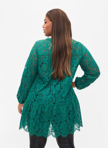 Lace tunic with button closure, Evergreen, Model image number 1