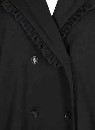 Long jacket with wide collar and ruffle details, Black, Packshot image number 2