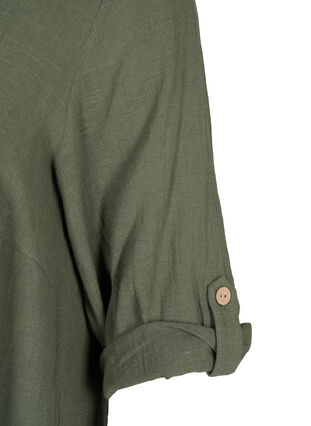 3/4 sleeve cotton blend tunic with linen, Thyme, Packshot image number 4