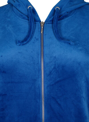 Velour cardigan with zipper and hood, Monaco Blue, Packshot image number 2