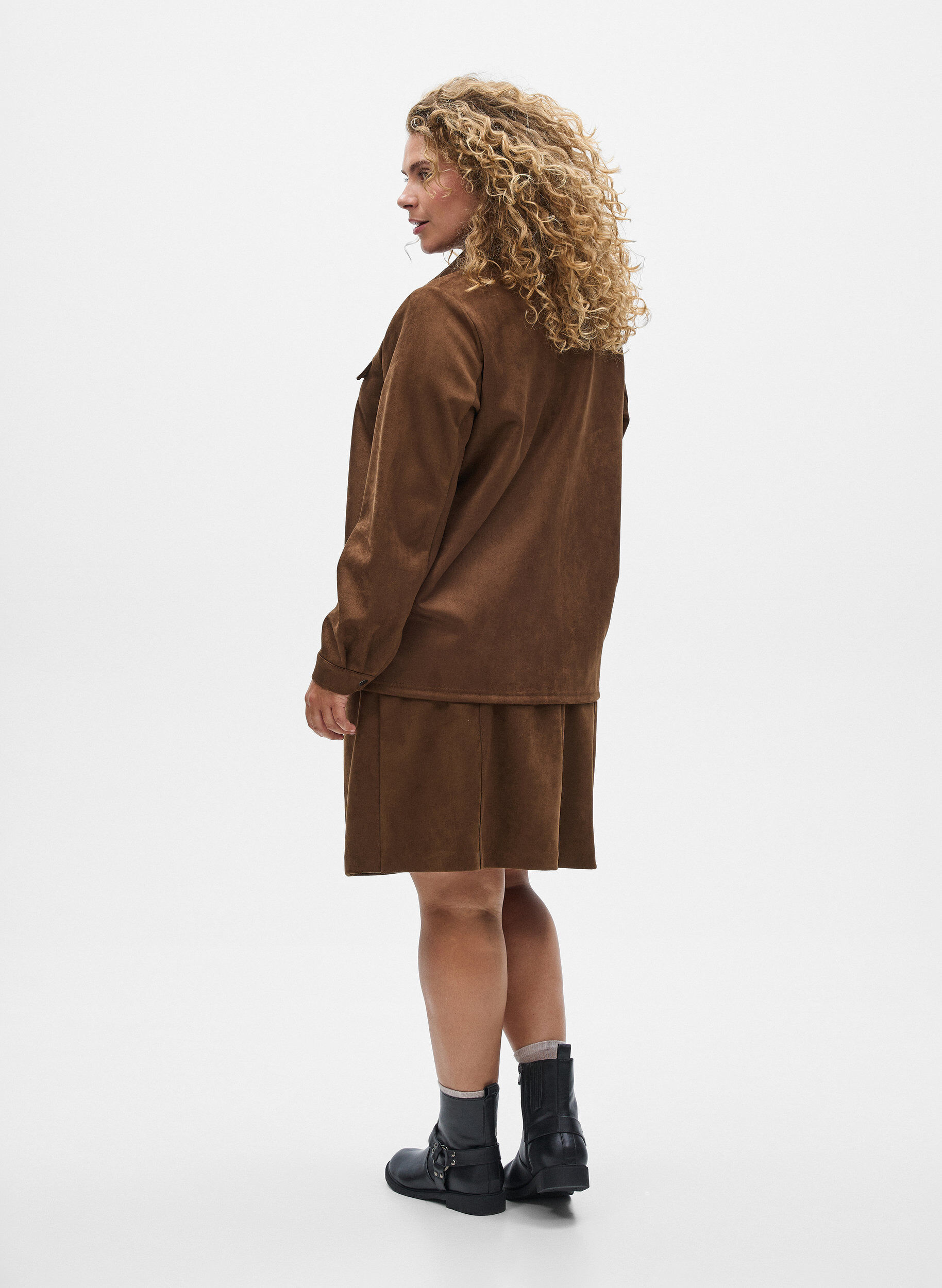 real suede over sized shirt ブラウン Faux suede shirt - Brown - Sz. XXL - Zizzifashion