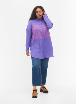 Long colour-block shirt, Purple Block, Model image number 2