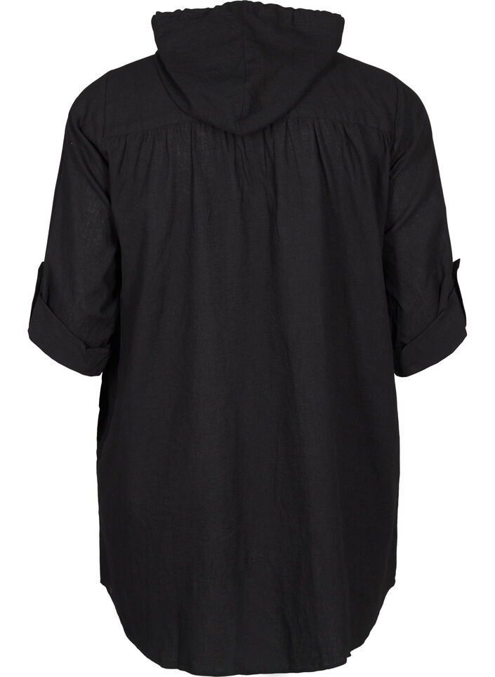 Hooded tunic in cotton and linen, Black, Packshot image number 1