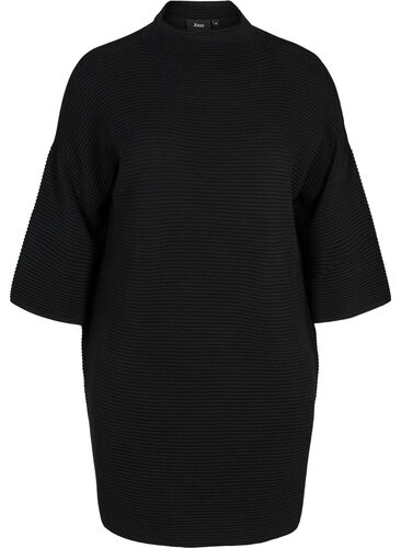 Knitted dress with cropped sleeves, Black, Packshot image number 0