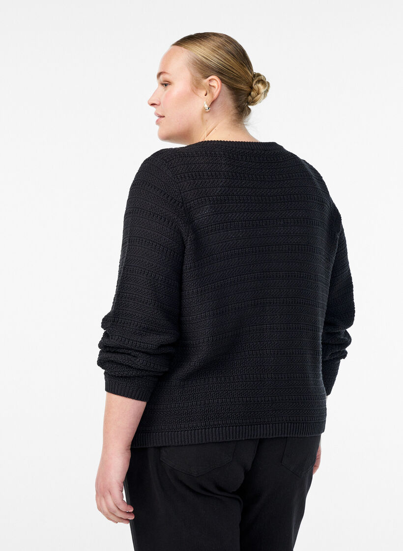 Cardigan with textured knit and decorative buttons, Black, Model image number 2
