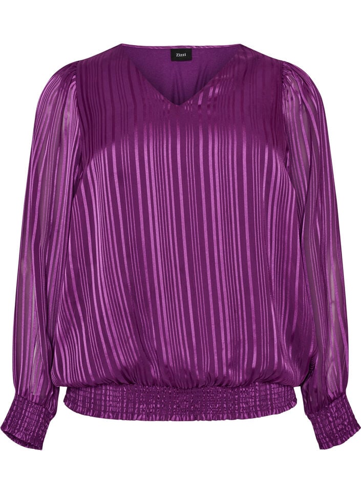 Striped blouse with a balloon shape, Purple, Packshot image number 0