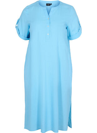 Long short-sleeved shirt dress, Alaskan Blue, Packshot image number 0