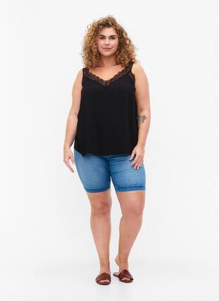 Top with lace in viscose, Black, Model image number 2