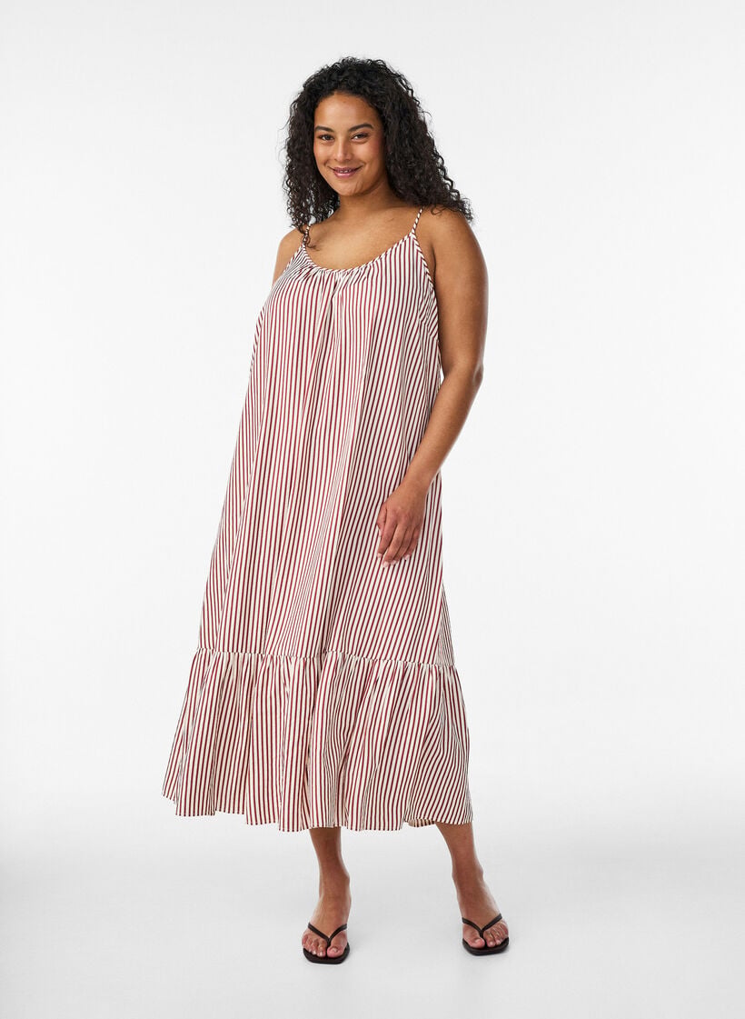 Summer dress with stripes and A-line shape, Red, Model image number 0