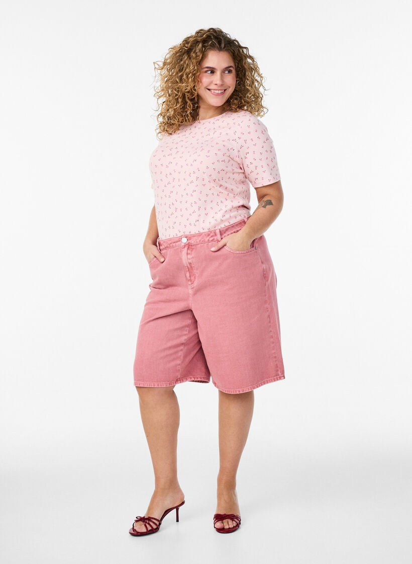 Cotton T-shirt with all-over print, Rose, Model image number 1