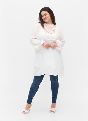 viscose tunic with lace details, Off White, Model image number 2