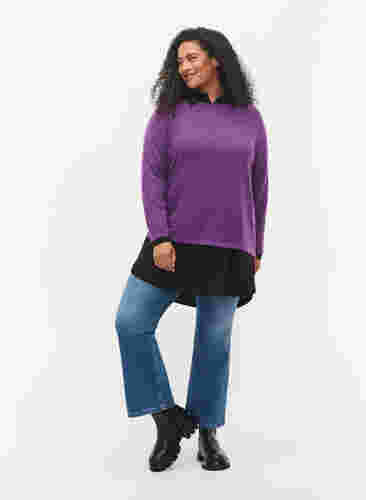 Textured knitted top with round neck, Amaranth Purple, Model image number 2