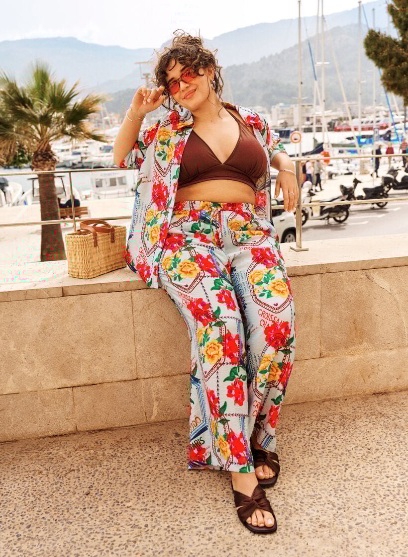 Straight-leg trousers with a colourful print, Light Blue, Image image number 0