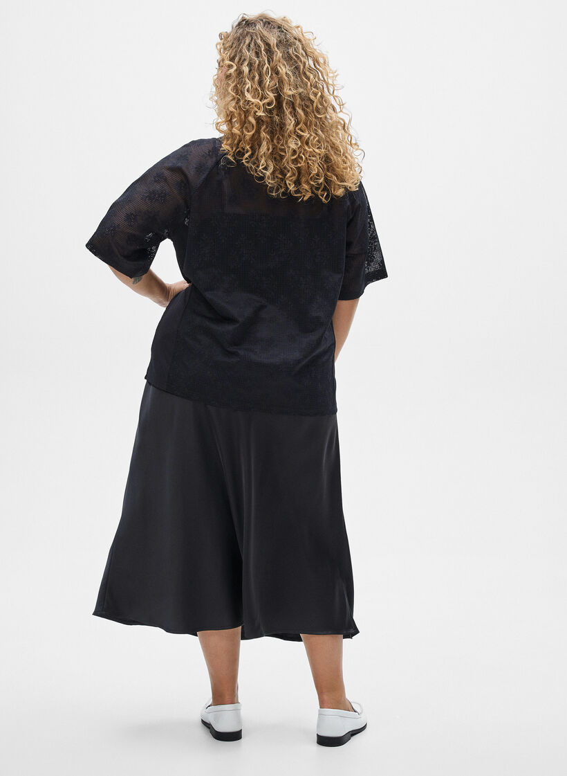 Satin midi skirt, Black, Model image number 2