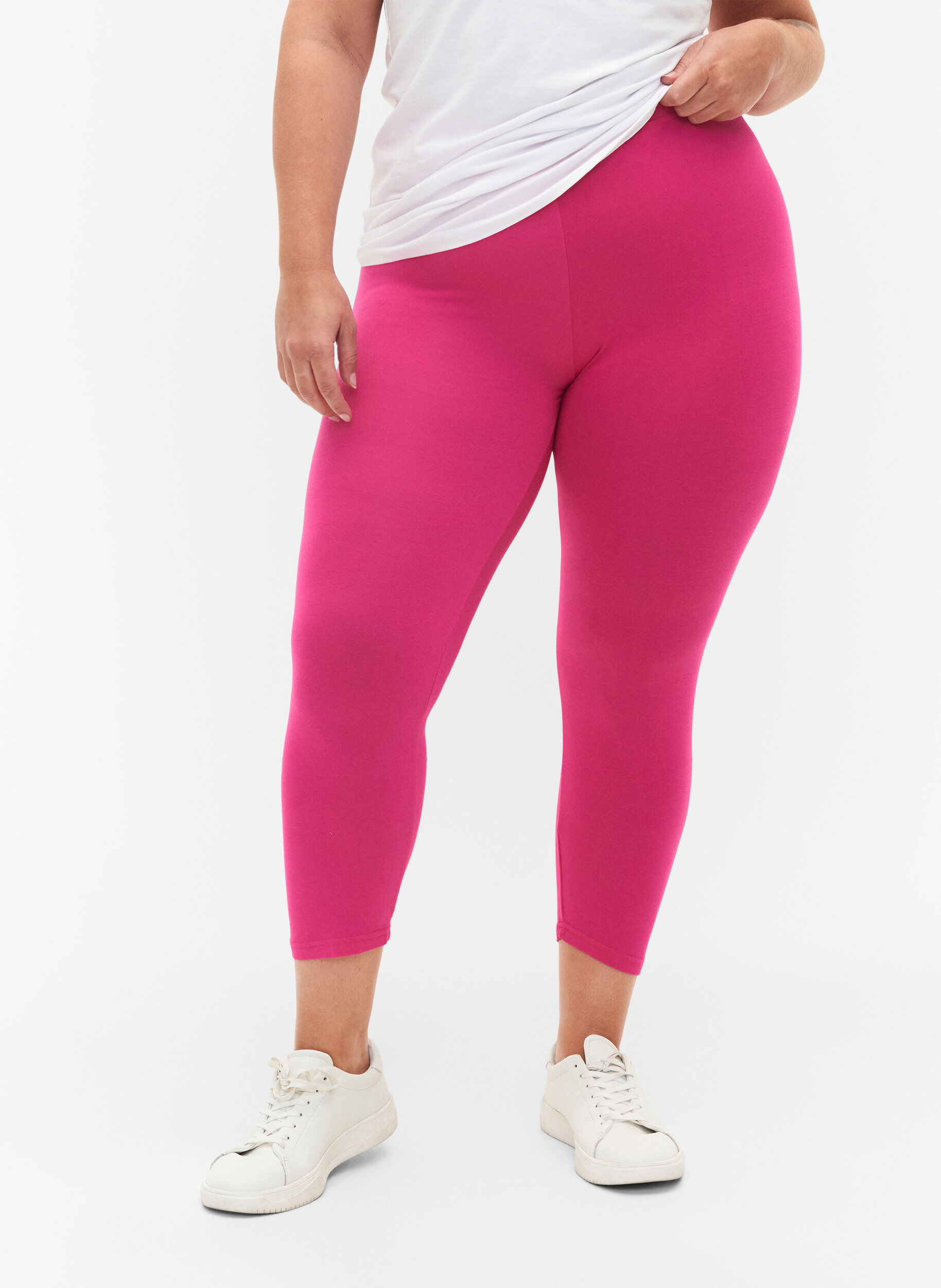 Zizzifashion Basic 3/4-length viscose leggings, Pink, Model image number 0