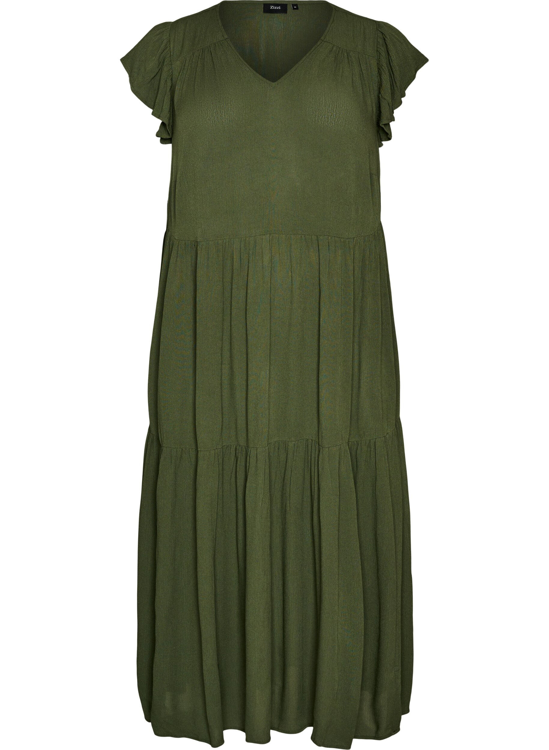 Midi dress in viscose with ruffle sleeves
