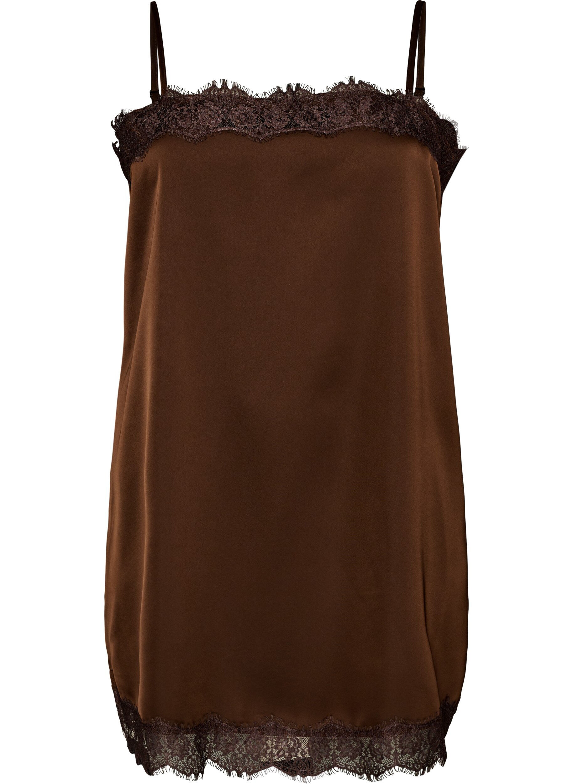 Long satin top with lace edges