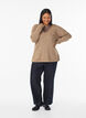 Knitted blouse with V-neck and raglan sleeves, Brown, Model image number 1
