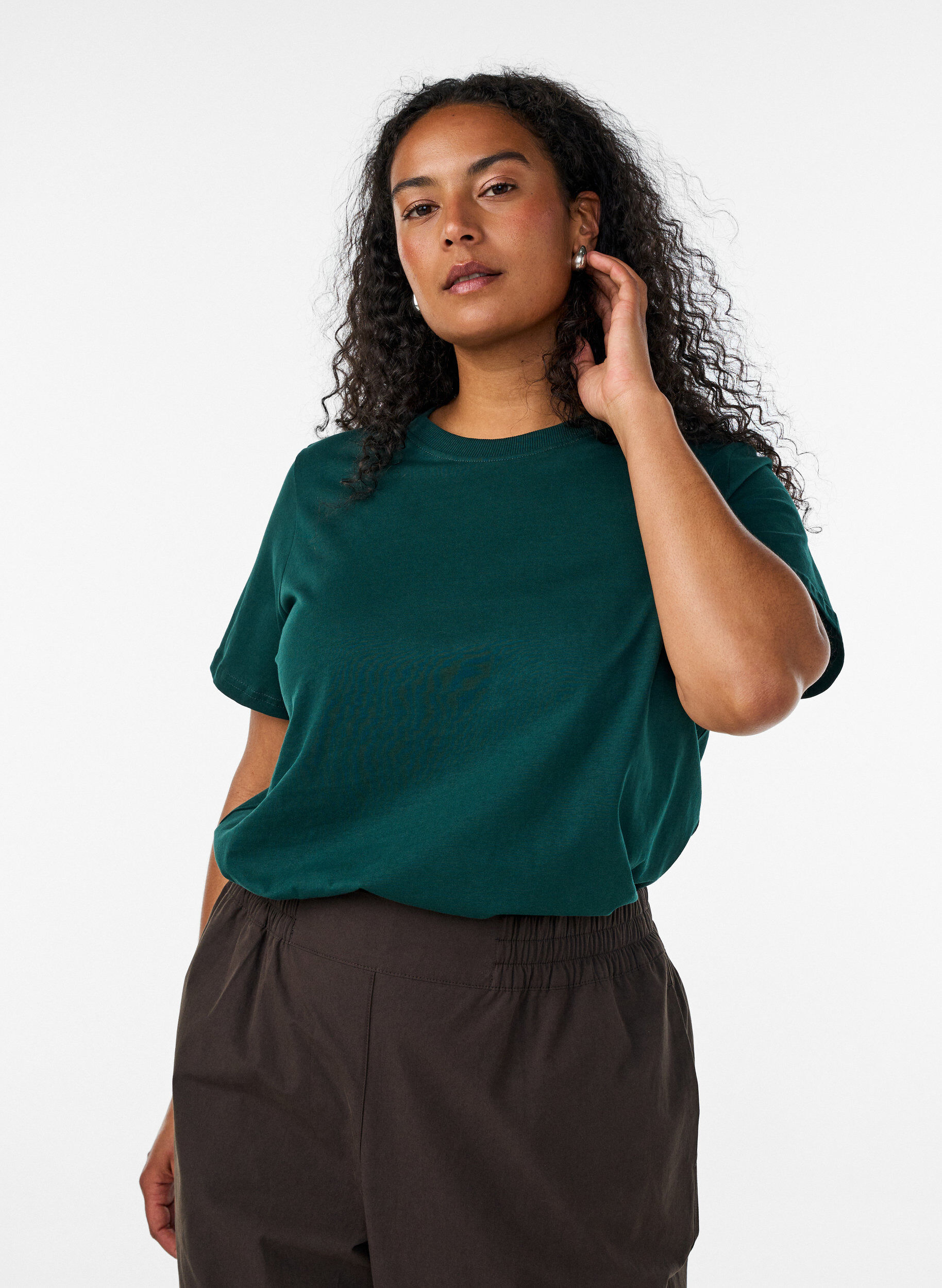ZizzifashionBasic cotton T-shirt with round neck, Green, Model image number 0