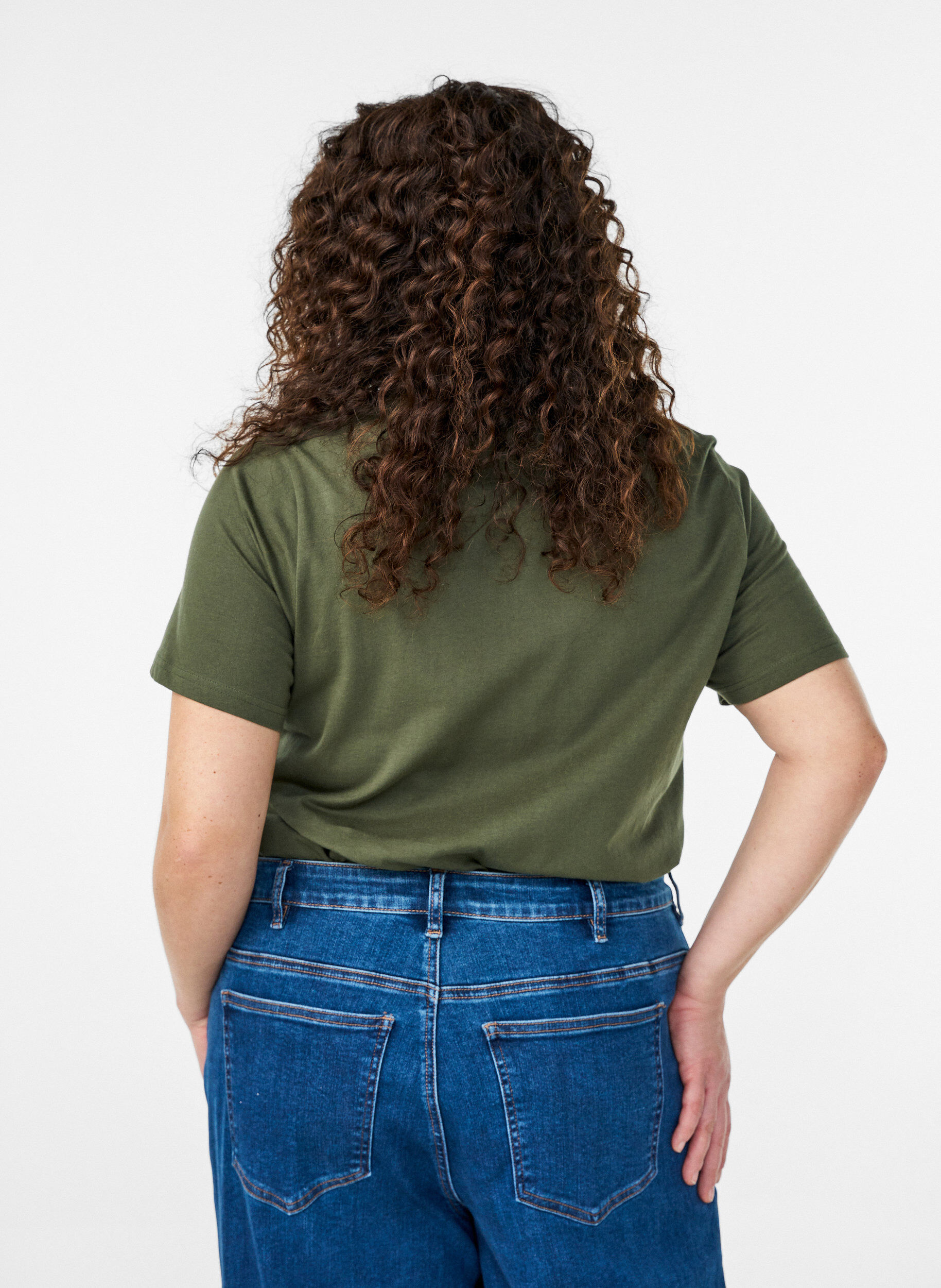 Zizzifashion Cotton t-shirt with decorative front detail, Green, Model image number 2