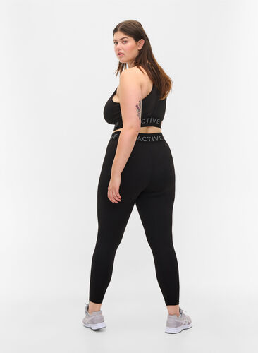 Cropped gym leggings with text print, Black, Model image number 1