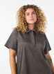Short checked dress with a shirt collar, Brown, Model image number 3