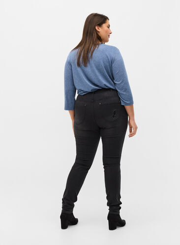 Super slim Amy jeans with slit and buttons, Grey Denim, Model image number 1