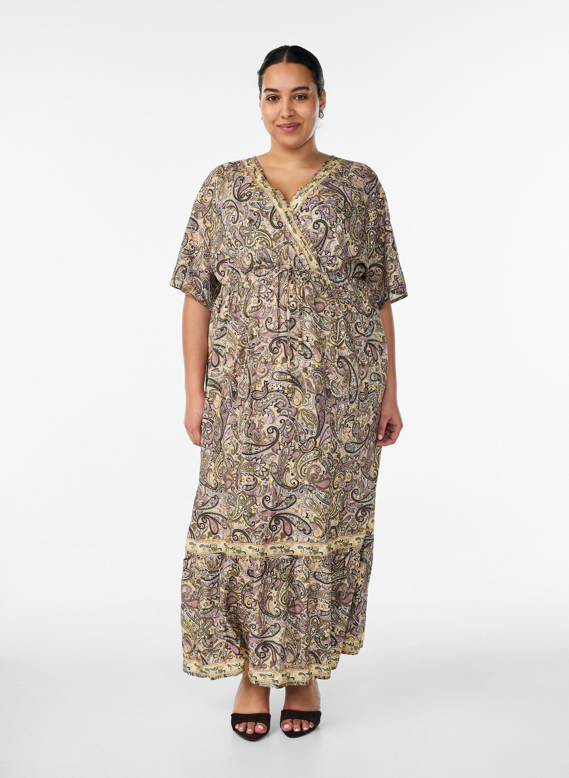 Viscose maxi dress with a paisley print, Yellow, Model