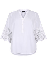 Shirt-blouse with broderie anglaise and 3/4 sleeves