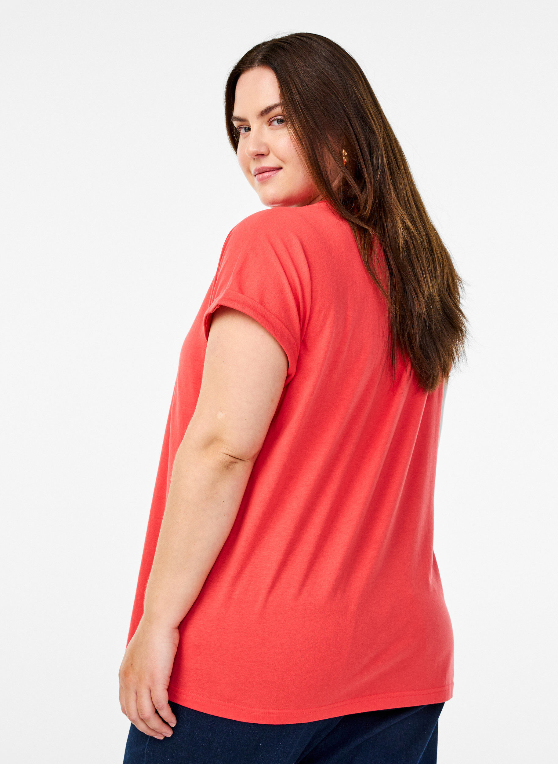 ZizzifashionShort sleeve cotton blend T-shirt, Red, Model image number 2