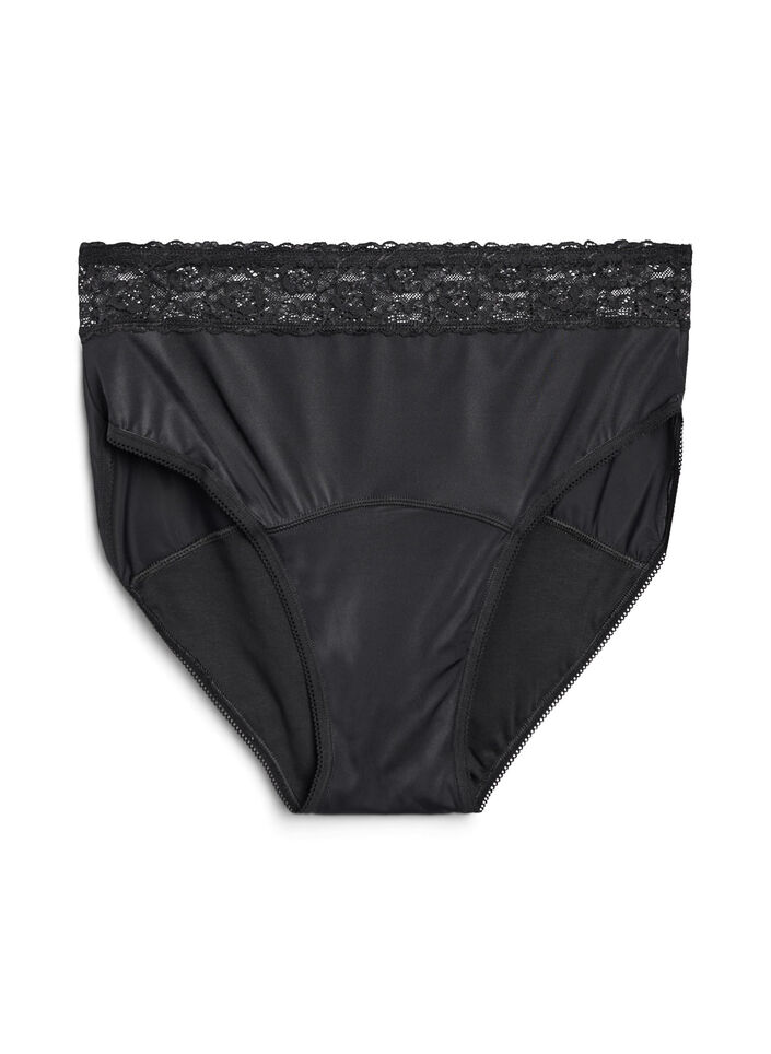 Period panties with lace, Black, Packshot image number 0