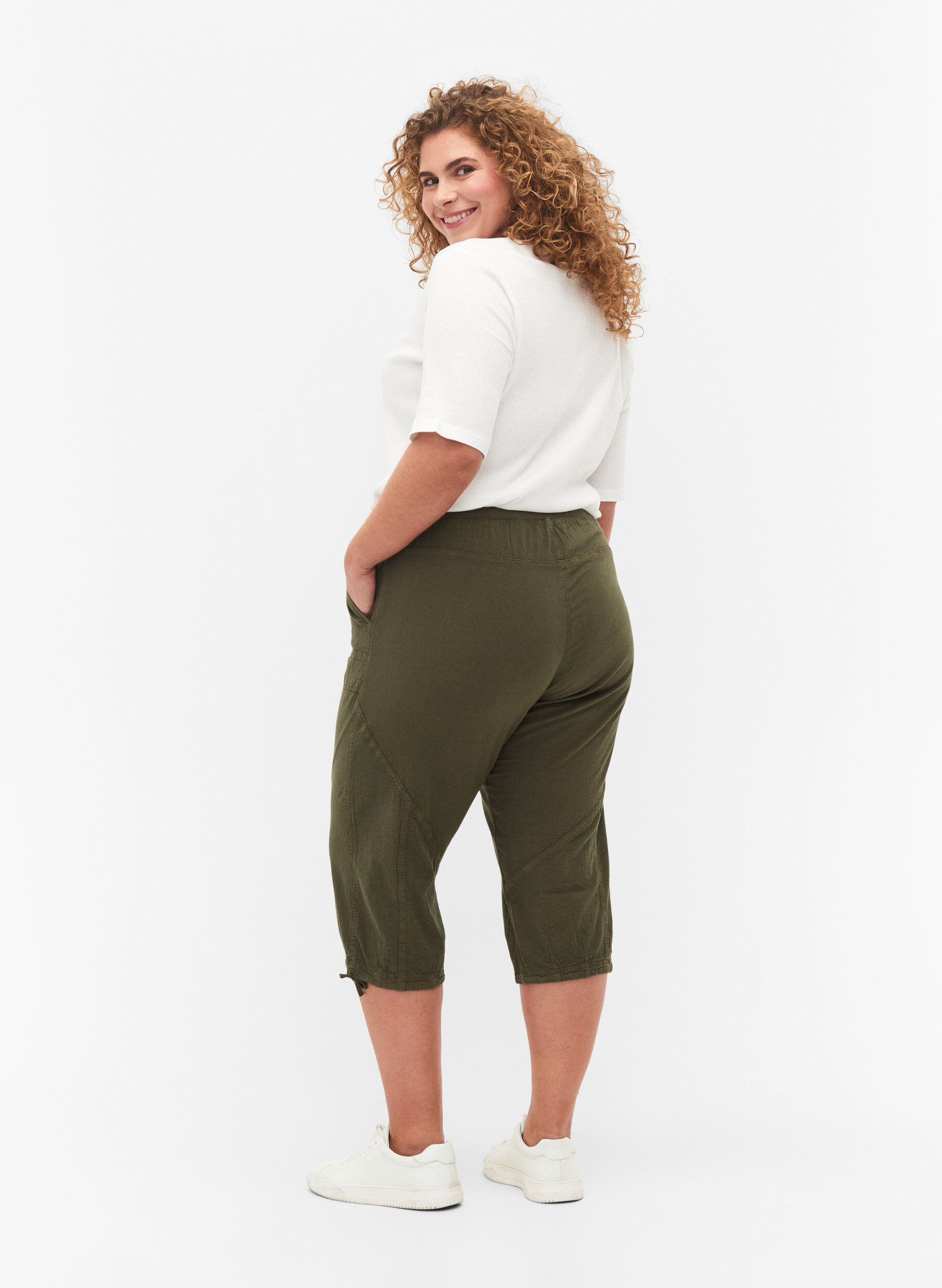 ZizzifashionCotton Capri trousers , Green, Model image number 1