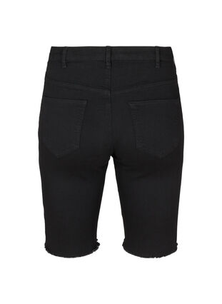 Close-fitting denim shorts with raw hems, Black, Packshot image number 1