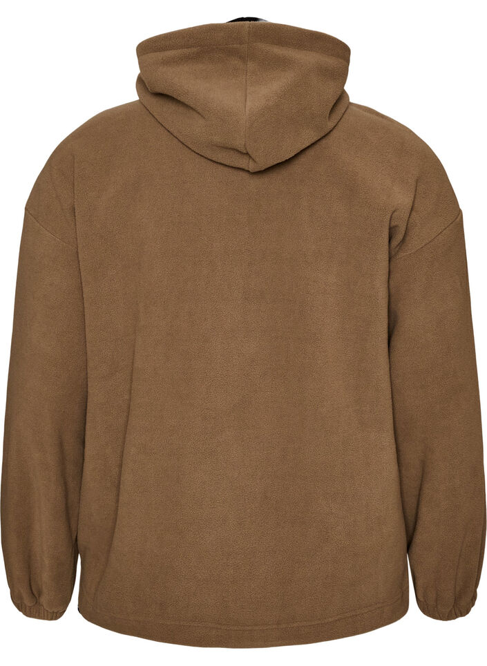 Fleece anorak with hood and contrast panel, Brown, Packshot image number 1