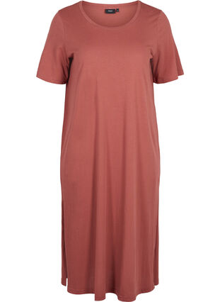 Cotton t-shirt dress with side slits, Mahogany, Packshot image number 0