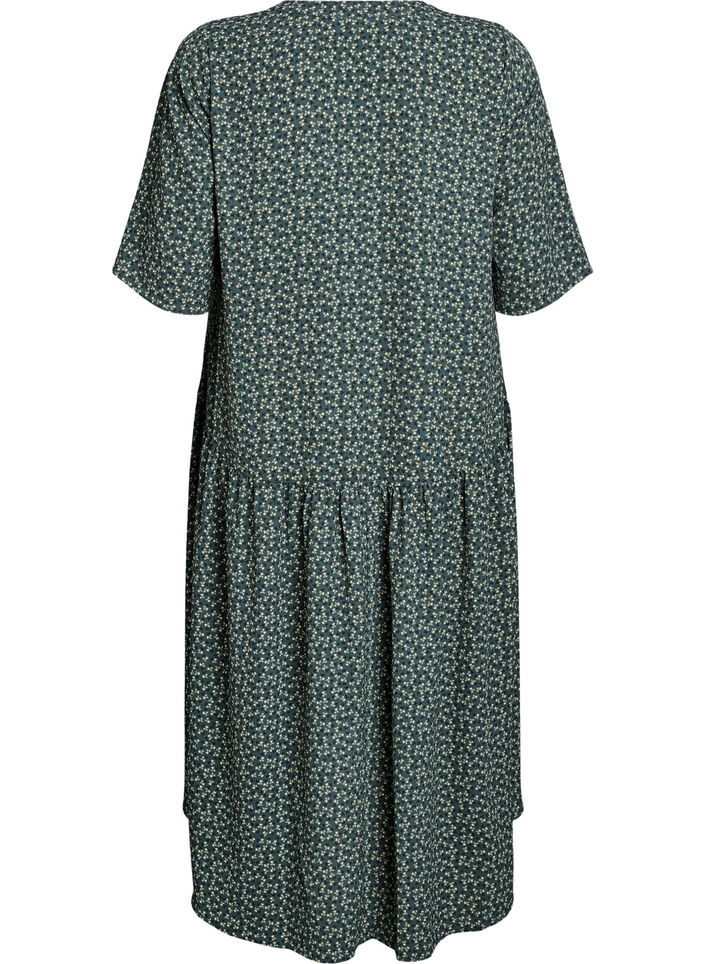 A-line midi dress with short sleeves, Green, Packshot image number 1