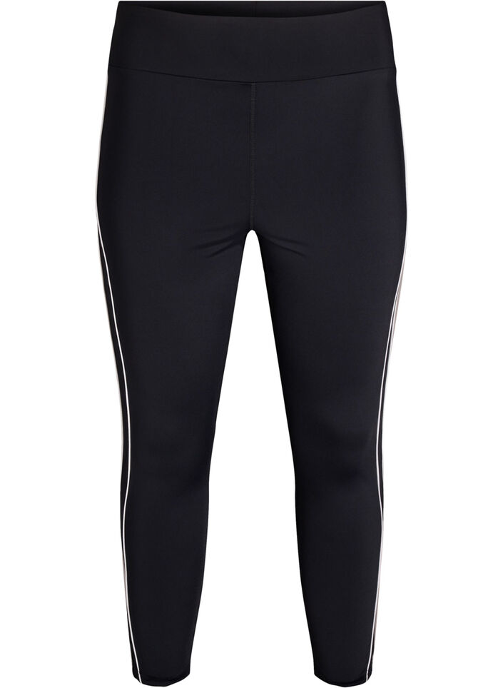 7/8-length training tights with sporty contrast piping, Black, Packshot image number 0