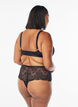 Lace hipster thong with an opening at the bottom, Black, Model image number 1