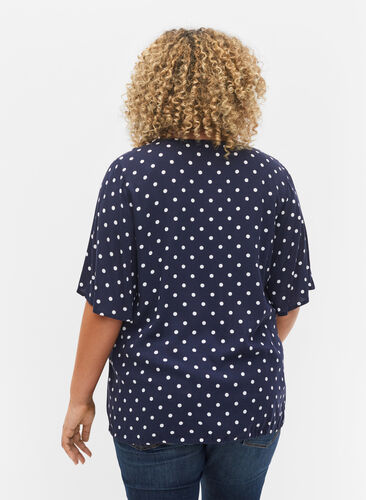 Short-sleeved polka dot wrap blouse, Night Sky Dot, Model image number 1