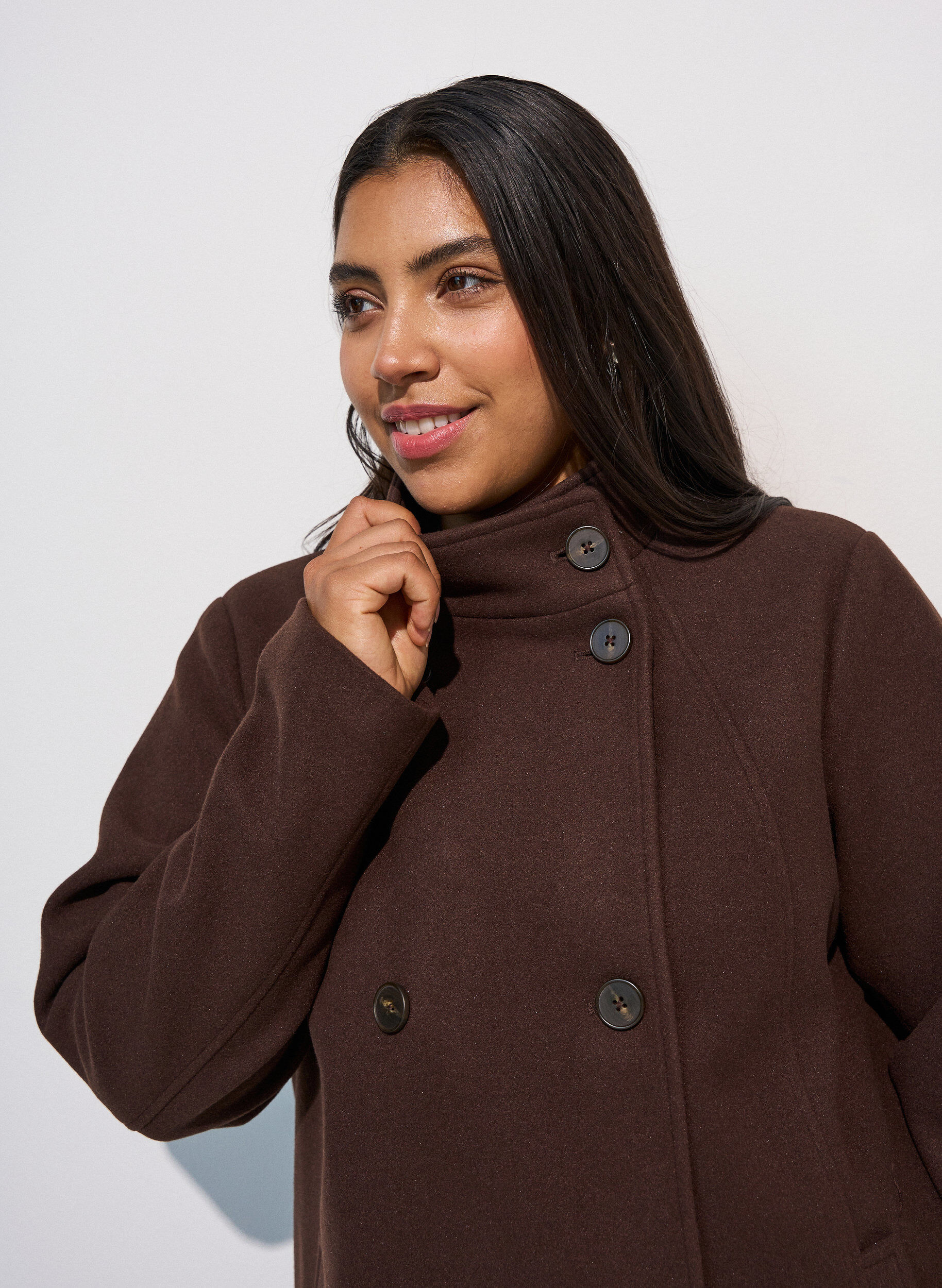 ZizzifashionShort coat with A-line shape, Brown, Model image number 3