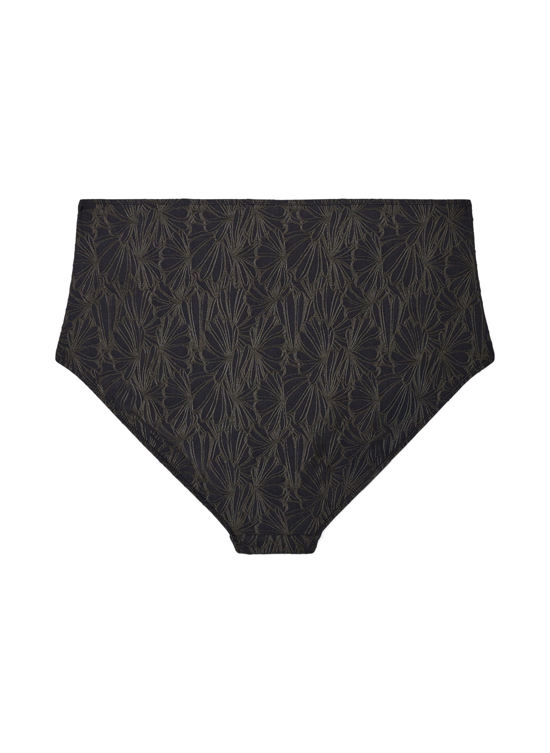 Zizzifashion High-waisted bikini bottoms with a structured pattern, Dark Grey, Packshot image number 1