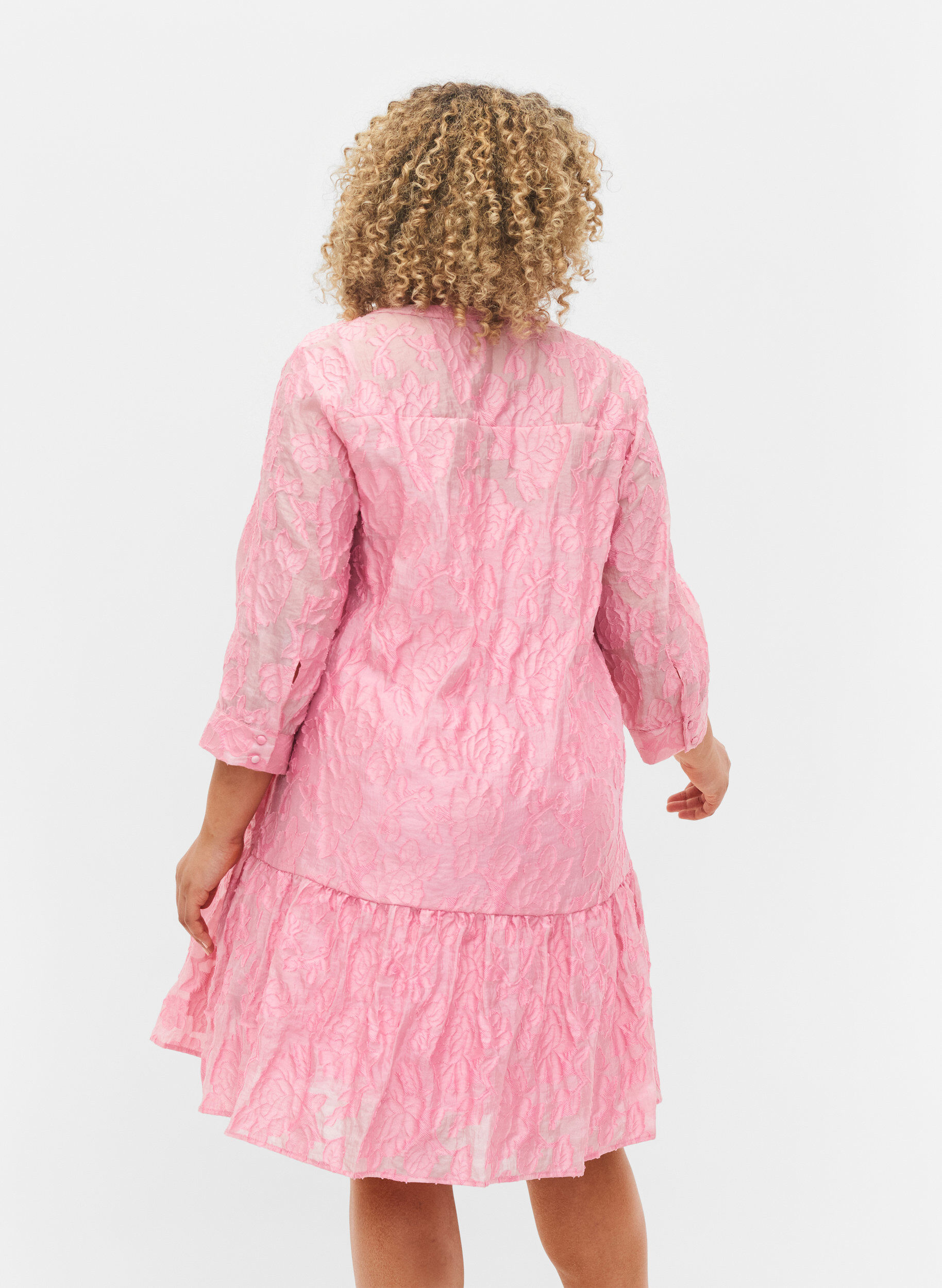 Zizzifashion Jacquard A-line dress with ruffles, Cashmere Rose, Model image number 1