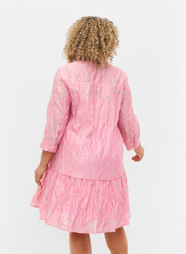 Jacquard A-line dress with ruffles, Cashmere Rose, Model image number 1