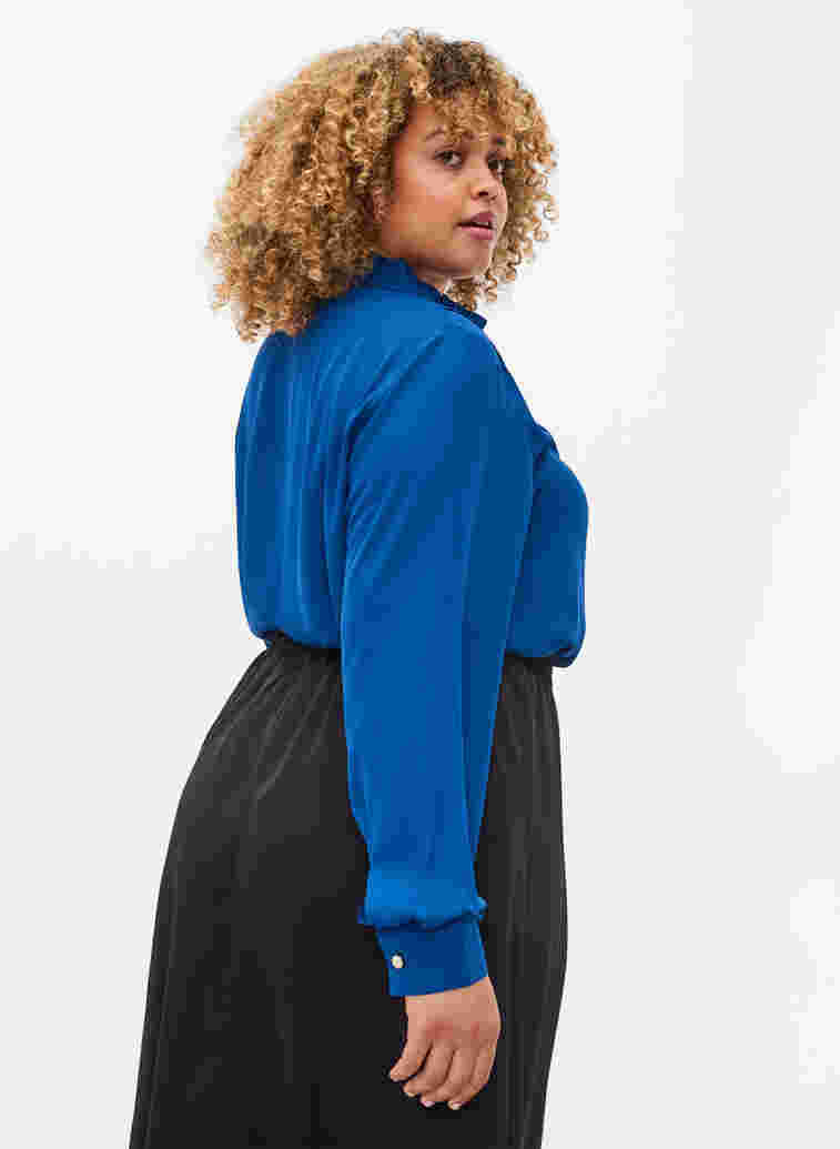 Long sleeve shirt with ruffle collar, Estate Blue, Model image number 1