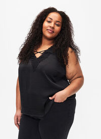 Top with lace and cross detail, Black, Model