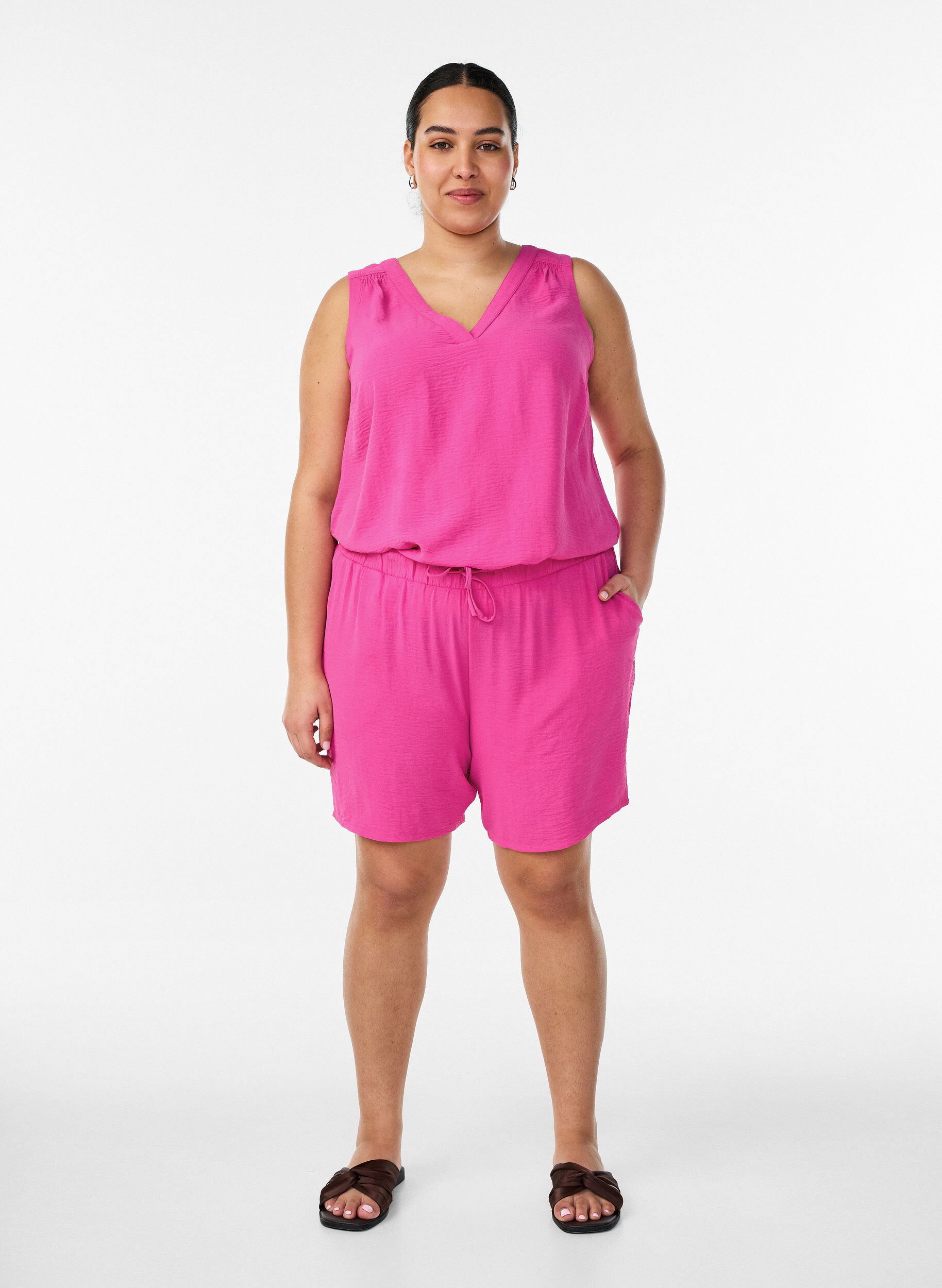 ZizzifashionSleeveless top with wrinkle details, Rose, Model image number 1