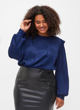 Structured top with long sleeves, Maritime Blue, Model image number 0