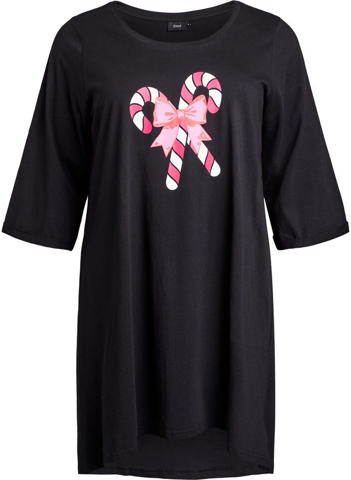Nightdress in organic cotton with Christmas motif, Black, Packshot image number 0