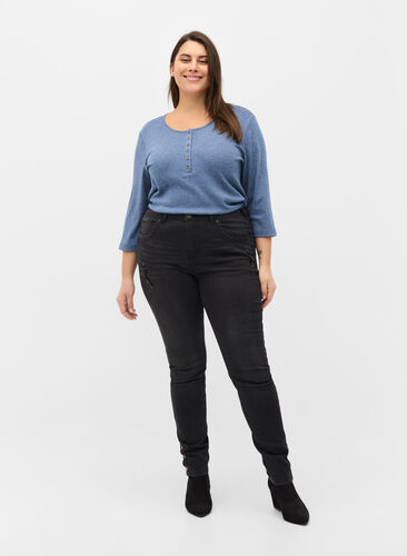 Super slim Amy jeans with slit and buttons, Grey Denim, Model image number 0
